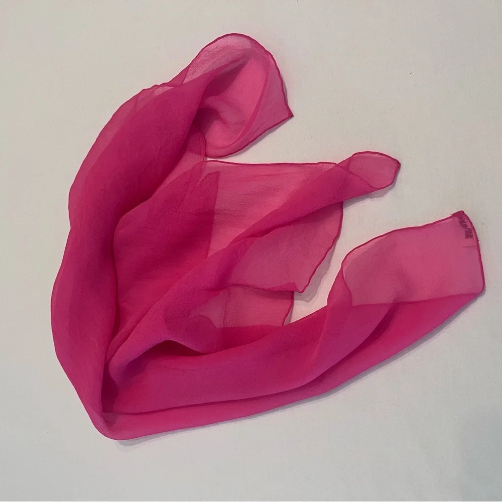 Vera Neumann Vintage Solid Barbie Pink Silk Hand Rolled Square 21x22 Scarf Japan